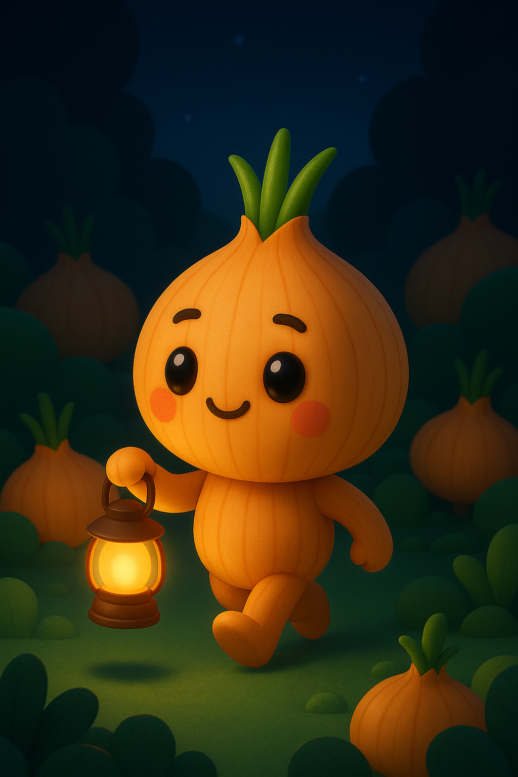 3D 메타버스 팜 투어 - 양파 바구니를 들고 있는 양파 캐릭터